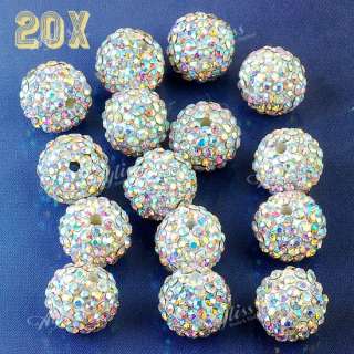20pcs 12mm AB Crystal Resin Disco Ball Round Loose Beads Pave Spacer 