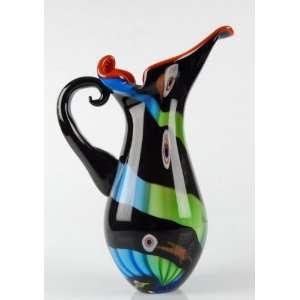   Green & Blue Lovely Handblown Art Glass Vase Pitcher