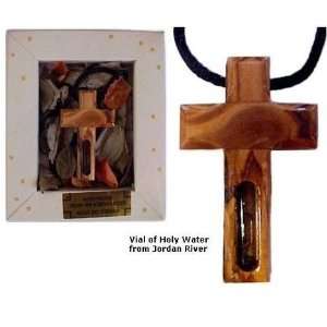  Olive Wood Cross Pendant with Holy Water Size:2 x 1.25 