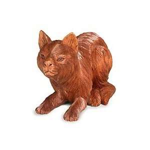  NOVICA Wood sculpture, Kitty Cat Hunts