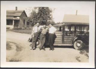 Car Photo 3 Men w/ 1936 Ford Woodie Station Wagon Hanks Oswosso 