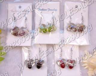 10Pairs Heart Handwork Lampwork Glass Bead Earrings  