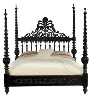 Solid Mango Wood King Bed Hand Carved Ornate  