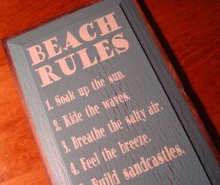 BEACH RULES   LARGE SOLID WOOD SIGN Nautical Tiki Bar Cantina Tropical 