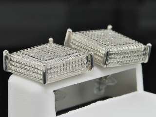 MENS WHITE GOLD FINISH 3D CUBES DIAMOND STUDS EARRINGS  