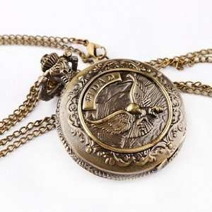   Brave Owl Pocket Watch Necklace Pendant Bronze Chain 