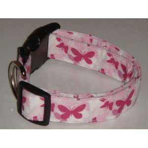  Pink White Butterfly Dog Collar Large 1 