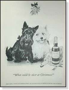 1955 Black & White whisky Christmas terriers vintage AD  
