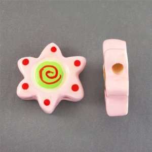  28mm Pink Wacky Flower Whimsical Ceramic Beads: Arts 