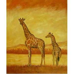 Giraffes in Africa Oil Painting on Canvas Hand Made Replica Finest 