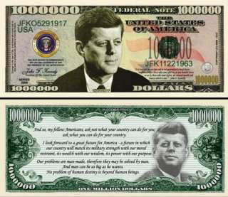 John F Kennedy Fake Novelty One Million Dollar Bill  