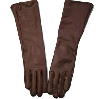 Women Genuine Leather Gloves Winter Brown 50cm Long #M  