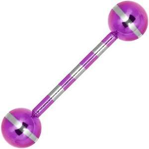   Purple Silver Striped Titanium Barbell Tongue Ring: Jewelry