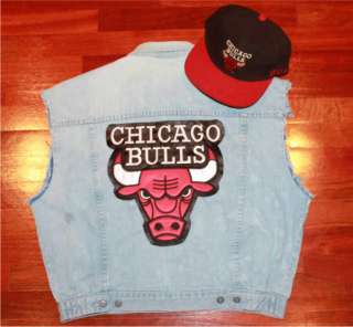 VTG CHicago Bulls Blue Jean Jacket Crewneck Sweater Sweat JOrdan 