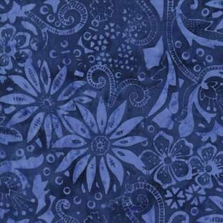 Mediterranean Floral ~ Cotton Batik Fabric in BLUE  