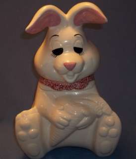 WHITE RABBIT WITH HIS CARROT COOKIE JAR MARKED USA  
