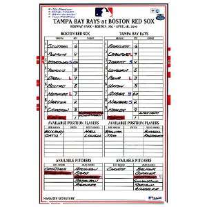  Rays at Red Sox 4 18 2010 Game Used Lineup Card (LH807260 