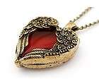 Antique Gold Red Winged Heart Crystal Pendant Sweater Necklace 22