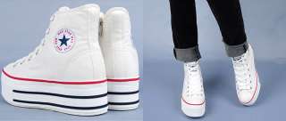 Womens White Canvas Platform High Top Zip Sneakers US 6~8 / Ladies 