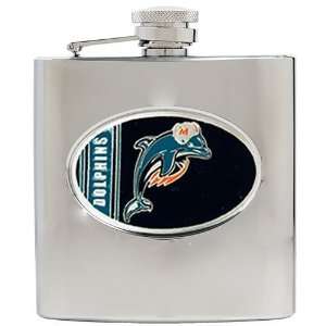 Miami Dolphins 6oz Stainless Steel Hip Flask: Kitchen 