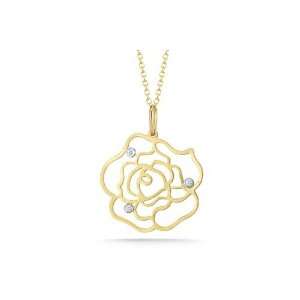 14K Hand Crafted Yellow Gold Matte Finished Rose Motif Sixteen Inch 