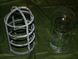 Vtg Industrial Age METAL LAMP CAGE W/ ROUND END Screw JAR SHADE PG CO 