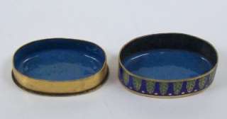   Cloisonne Pill Snuff Box Enamel Great Wall of China Blue Interior
