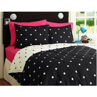 Black & White Reversible Polka Dots Full / Queen Comforter & Sham Set