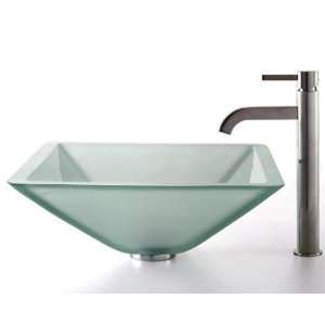 Frosted Aquamarine Glass Sink and Ramus Faucet C GVS 901FR 19mm 1007SN 