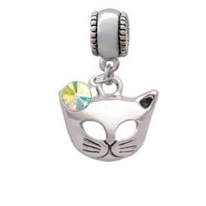Cat Face with Cut Out Eyes European Charm Bead Hanger with AB 