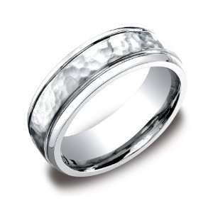 Mens Cobalt 7mm Comfort Fit Wedding Ring Band Hammered Center with 