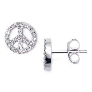  14K White Gold Peace Sign Diamond Stud Earrings: Jewelry