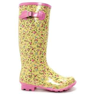 Floral Yellow Rainboots Wellies Wellington US 9.5, UK 7 Lovely 