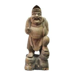  Wooden Japanese Fortune God Statue with Antique Finish 