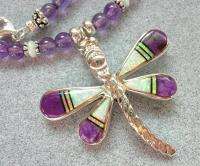 Navajo P Platero Sterling Amethyst Dragonfly Necklace  