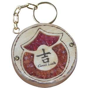   and Wooden Amulet Good Luck Keychain In Carnelian 