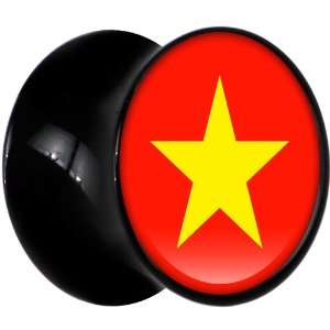  10mm Black Acrylic Vietnam Flag Saddle Plug Jewelry