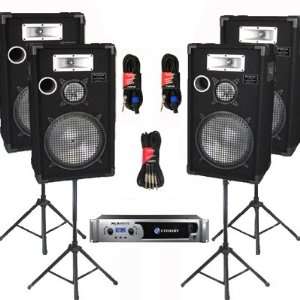   Three Way 12 Speakers, Stands and Cables DJ Set New CROWNE1225SET6