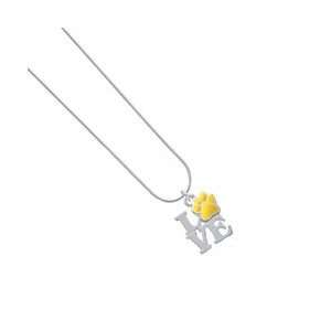 Silver Love with Yellow Paw   Silver Plated Snake Chain Charm Necklace 