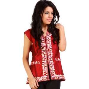  Crimson Waistcoat with Ari Embroidery on Button Palette 