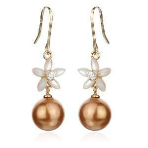  Floral Mop Top Golden Glass Pearl Drop Earring: CHELINE 