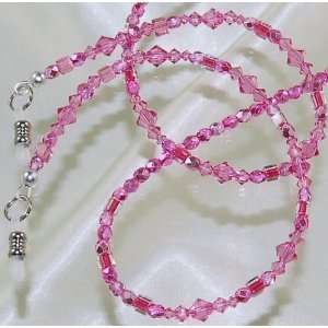   Rose Pink Swarovski Crystals Eyeglass Holder Chain 