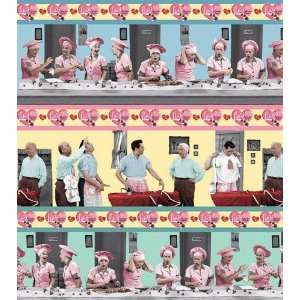 45 Wide I Love Lucy Chocolate Factory Job Switch Stripe Blue Fabric 