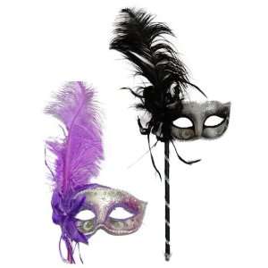 Kbw Global Corp M3006 BLK Venetian Stick Mask With Feathers Size Black