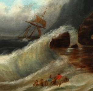 Original Antique American Hudson River School Seascape Shipwrecked 