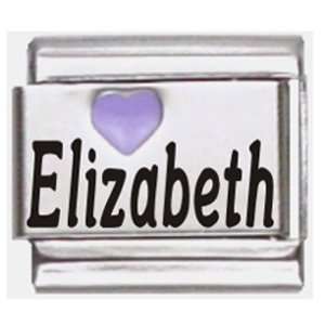  Elizabeth Purple Heart Laser Name Italian Charm Link 