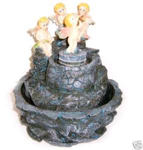Tabletop Cherub Angels w Trumpet Water Fountain NEW  