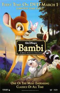 BAMBI DVD MOVIE POSTER 1 Sided ORIGINAL ROLLED 26x40  