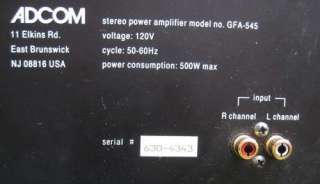ADCOM Model GFA 545 2 Channel Amplifier White Face  