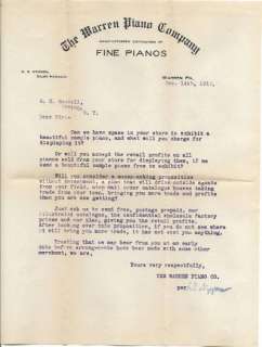 Warren Piano Company Cover Envelope Letterhead 1910 PA  